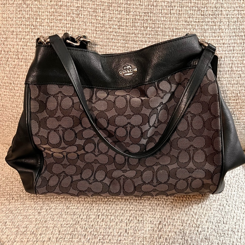 Coach Lexy Signature Jacquard & Leather Gray & Black Shoulder Bag